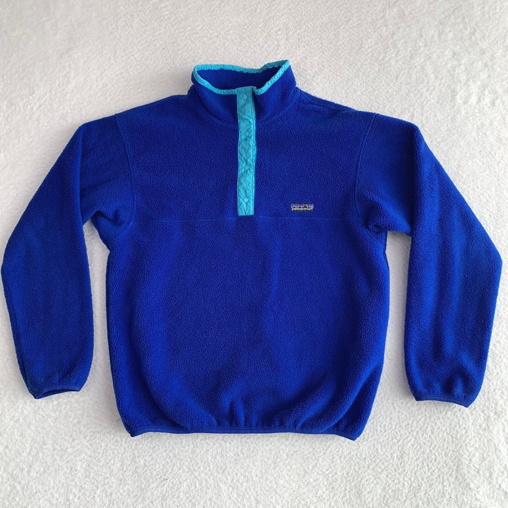 VTG Patagonia Synchilla Snap-T Fleece Pullover Girls 12 Made in USA 80s-90s Blue